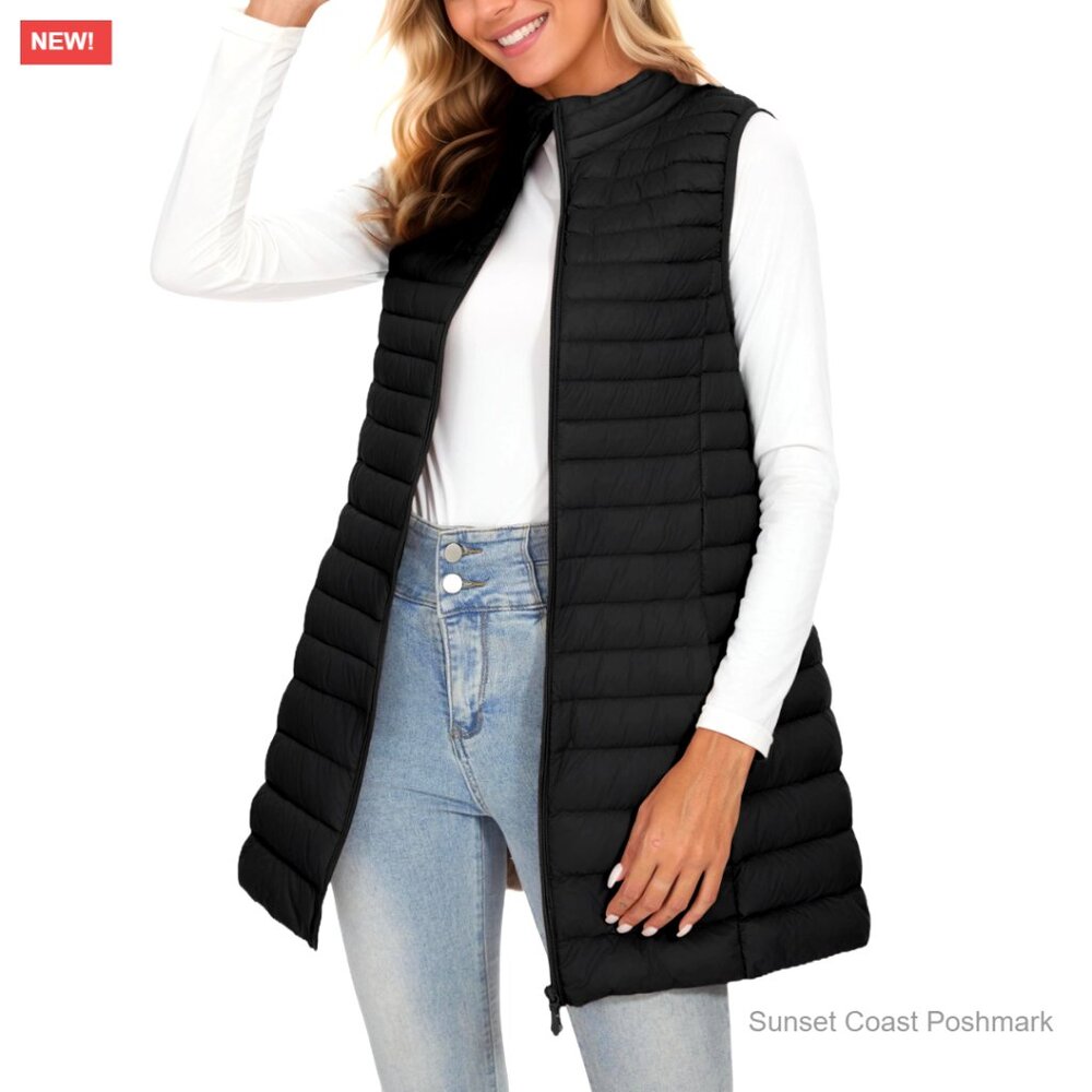 Long Puffer Vest Ultra Light Down with Stand Collar Winter Outerwear